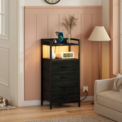 Black Nightstand with LED Lights