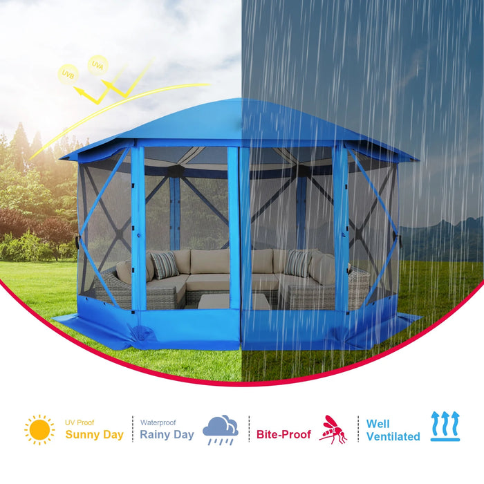 Pop up Gazebo Starry Sky Screen Tent Screen House with a Mesh Top for Camping, 12X12 Screen Room with Mosquito Netting, Hub Tent Instant Screened Canopy with Carrying Bag, Blue