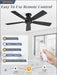 46 Inch Flush Mount Ceiling Fan No Light with Remote,Black Modern Low Profile Ceiling Fan without Light,6-Speeds,Quiet Reversible DC Motor,Indoor&Outdoor Ceiling Fans for Bedroom,Living Room