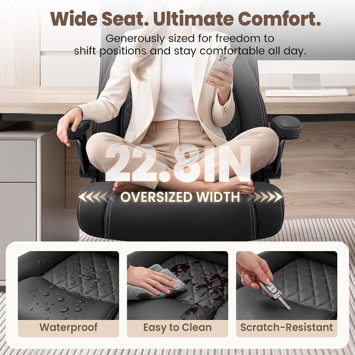 Ergonomic Office Chair, Big and Tall Leather Desk Chair with Lumbar Support