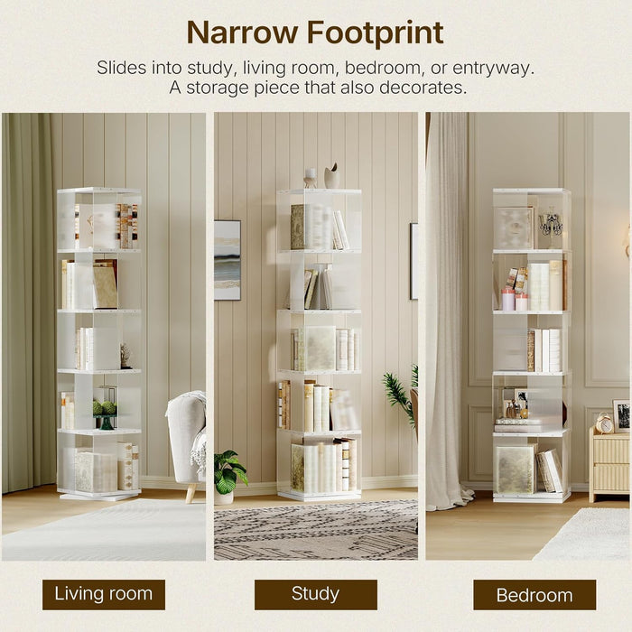 5-Tier Rotating Bookshelf With Clear Acrylic Panels