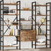 70 X70" Triple 5 Tier Book Shelf, Industrial Large Bookcase with Storage Cabinet, Tall Bookshelf with 14 Open Display Shelves Metal Frame Furniture for Living Room Bedroom Home Office Rustic Brown