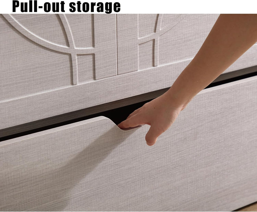 Queen Size Murphy Bed Wall Chest with Oversized Drawers and Folding Foam Mattress,Wood Hideaway Cabinet Platform Bedframe W/Set of Sockets & USB Ports,Space-Saving,For Small Room,Gray