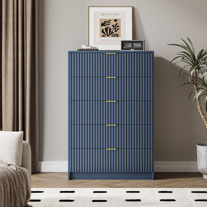 47" Tall Fluted 5-Drawer Dresser for Bedroom, Blue