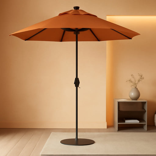 12-Year-Non-Fading, 9Ft Premium Sunbrella Patio Umbrella, Hand-Crank, Button-Tilt, Black Frame, Tuscan Fabric