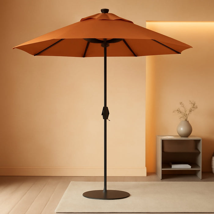 12-Year-Non-Fading, 9Ft Premium Sunbrella Patio Umbrella, Hand-Crank, Button-Tilt, Black Frame, Tuscan Fabric