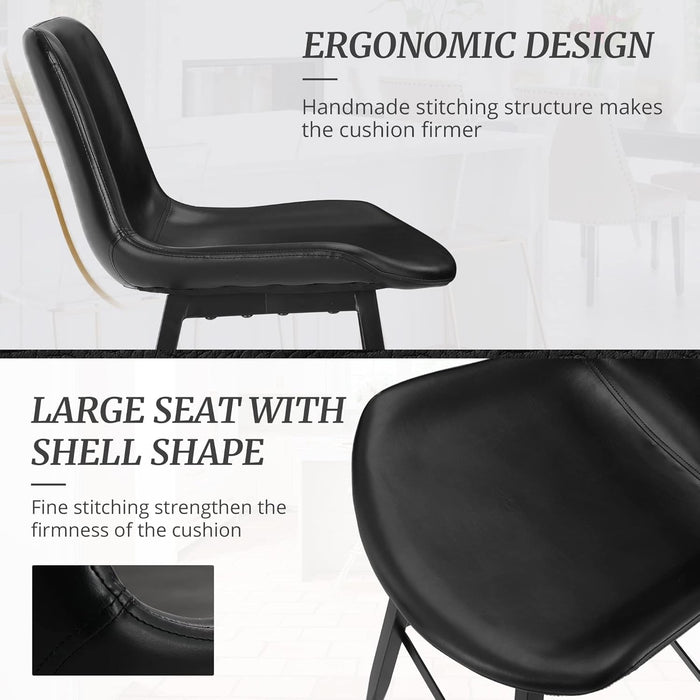 24 Inch Counter Stool, Modern Bucket Barstool Set of 3, Barstools with Back and Footrest, Faux Leather Bar Stools for Kitchen Island Restaurants, Black