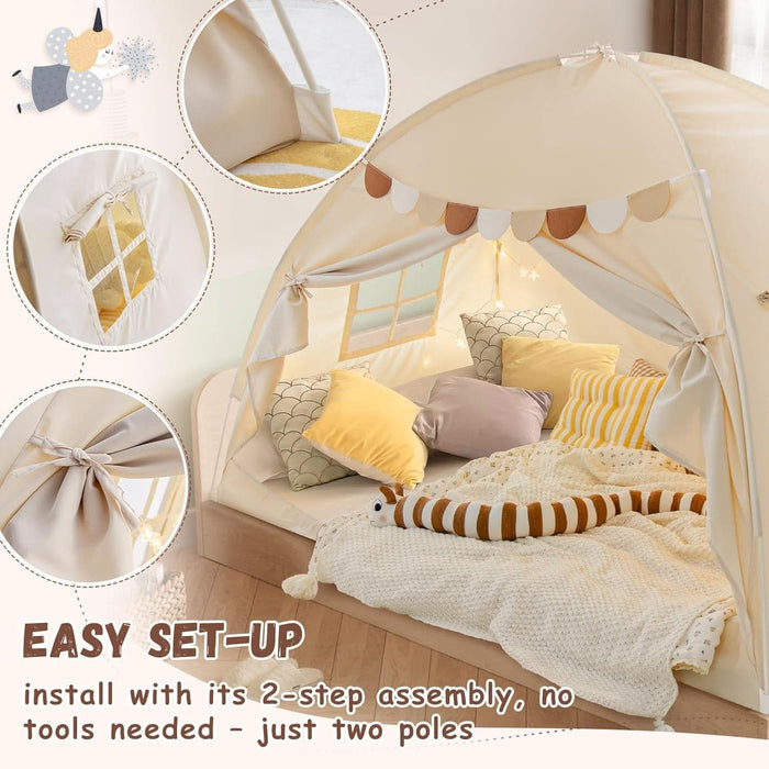 Full Size Bed Canopy Toddler Bed Tents for Kids Dream Tent on Bunk Bed Privacy Space Blackout Sleeping Playhouse Tents Indoor Portable Drafty House for Boys Girl Birthday