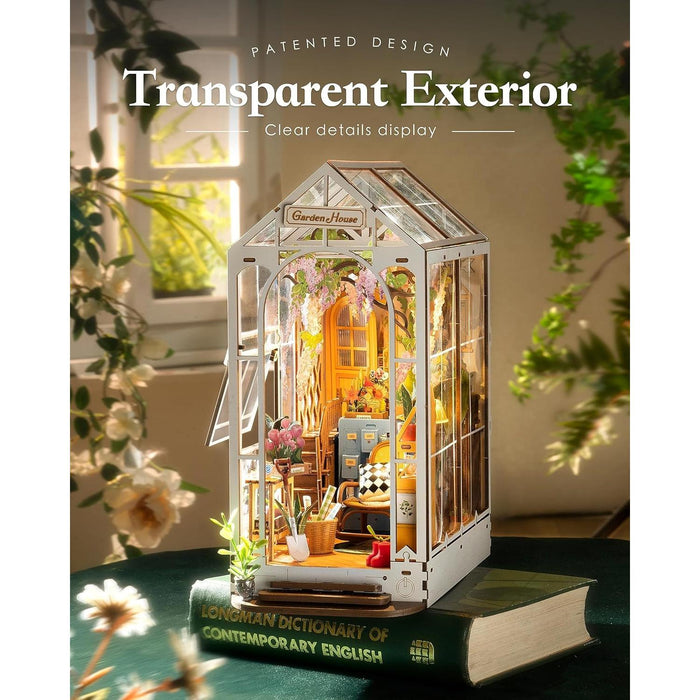 DIY Book Nook Kits for Adults-Garden House Bookshelf Insert Booknook-3D Puzzle Dollhouse Room Decor for Teen Girls Boys Women Men