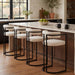 Modern Barrel Bar Stools Set of 2, 30” Barstools with Hollow Back Design and Footrest, White Sherpa Upholstered Counter Stools with Black Metal Base for Kitchen Island Home Bar Pub