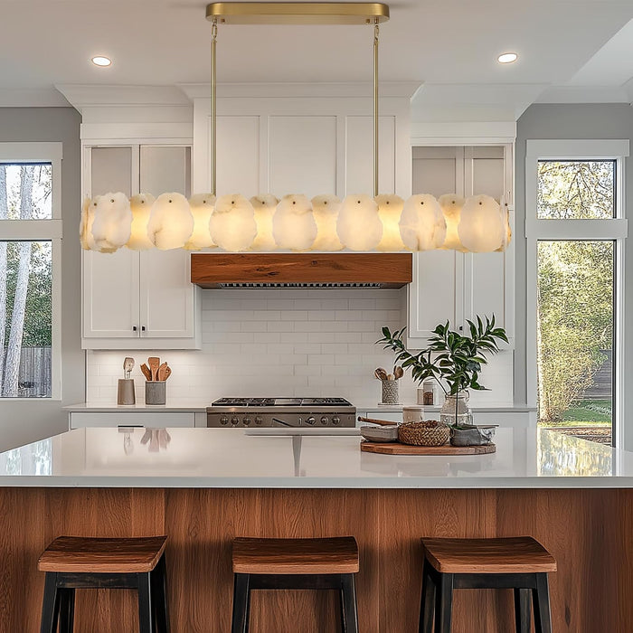 Alabaster Chandelier, 58 Inch Modern Rectangular Chandelier for Dining Room, Dimmable Linear Chandeliers for Kitchen Island, Natural Spanish Marble Stone Chandeliers for Dining Table, Living Room