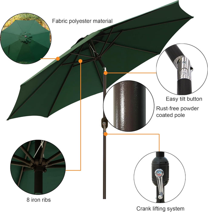 9' Outdoor Patio Umbrella, Outdoor Table Umbrella, Yard Umbrella, Market Umbrella with 8 Sturdy Ribs, Push Button Tilt and Crank