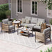 Aluminum Outdoor Patio Furniture Set with Dual-Layer Coffee Table, 4 Piece Modern Patio Conversation Sets with PE Rope, Outdoor Sectional Sofa with Thick Cushions for Balcony, Porch, Gray