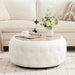 Large round Storage Ottoman Coffee Table with Wooden Tabletop, 30.5 Inches Teddy Fleece Tufted Ottoman for Living Room, Bedroom, Apartments, White