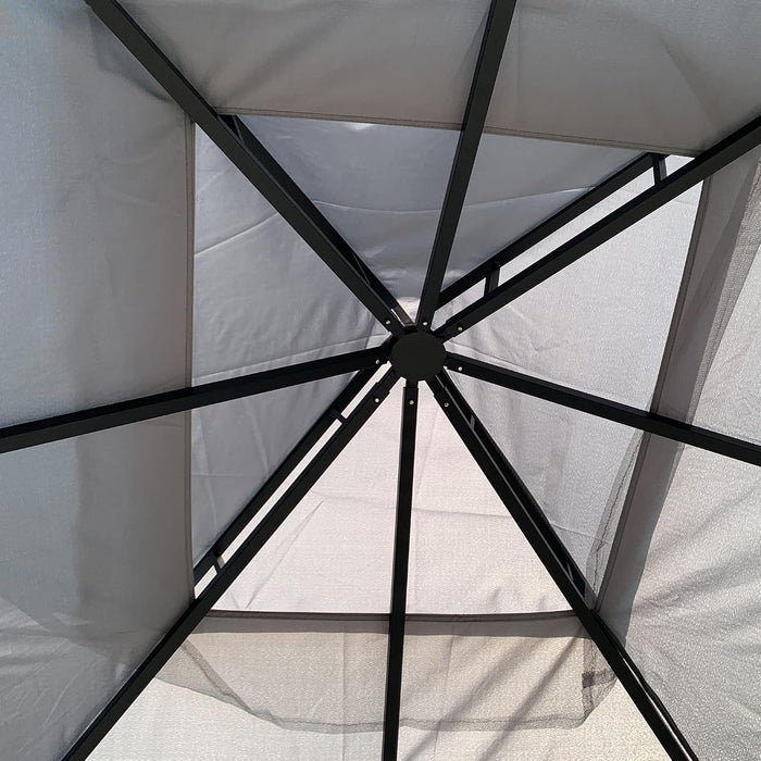 11' X 13' Patio Gazebo, Double Roof Outdoor Gazebo Canopy Shelter with Netting & Curtains, Steel Corner Columns for Garden, Lawn, Backyard and Deck, Gray