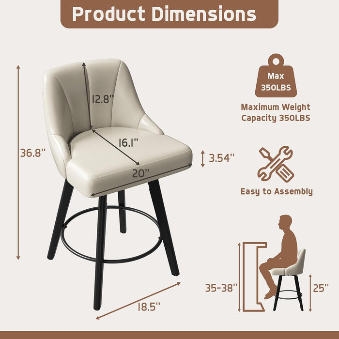 Swivel Bar Stools Set of 3，25''H Counter Height Bar Chairs with Back, PU Leather Kitchen Stools, Thickened Widened Cushion and Backrest,Barstools for Kitchen Island, Bar, Cafe, Dining Room