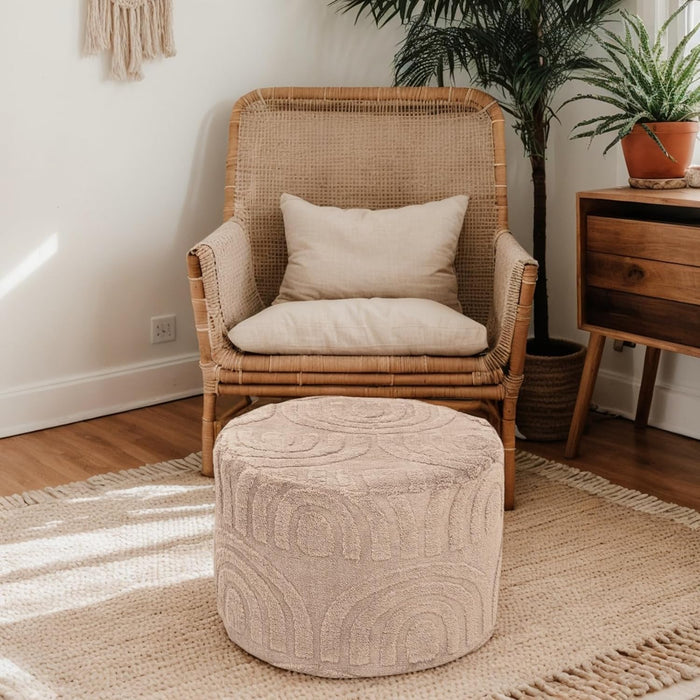 round Ottoman Pouf Ottoman Foot Stool Seat Faux Fur Bean Bag Foot Rest Floor Chair Leg Rest for Living Room, Bedroom or Wedding Gifts 20X20X14 Inches (Khaki)