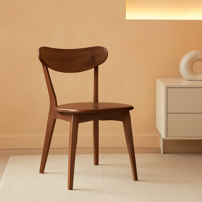 Oak Dining Chairs, Kitchen Chairs, 100% Solid Wood Modern Dinner Chair with Curved Backrest, Dining Room Chair for Kitchen, Living Room, Study (2PK, Walnut)