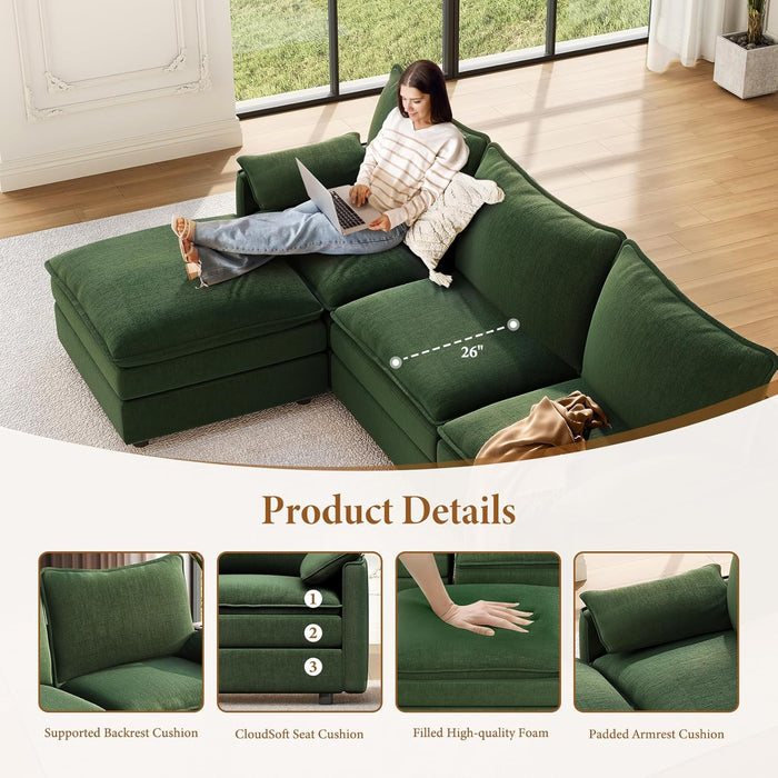 Green 108 Inch DeluxePlus CloudSleeper Sectional Sofa