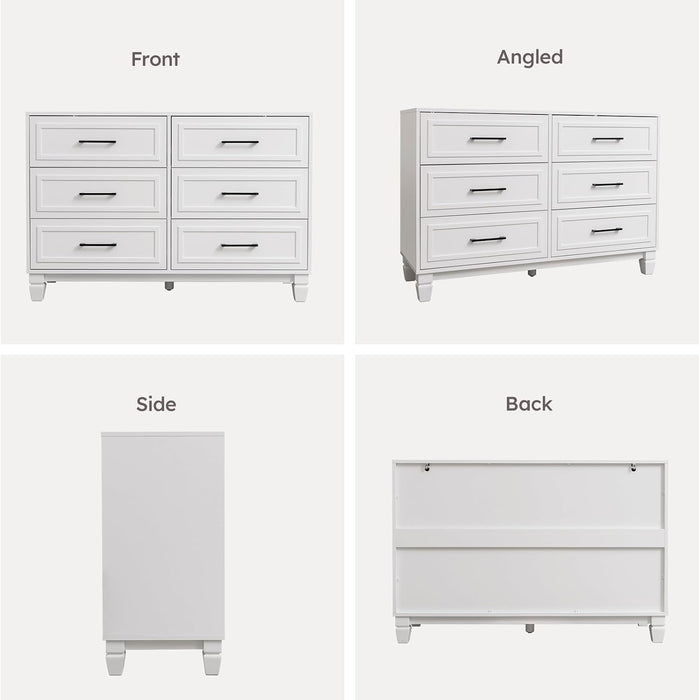 White Dresser for Bedroom, 6 Drawer Kids Dresser, Wood Chest of Drawers