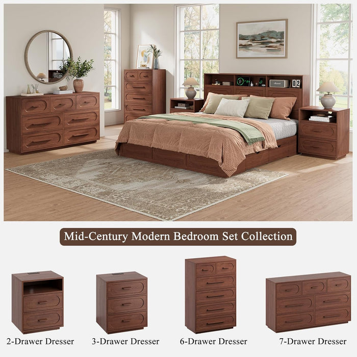 Walnut 6 Drawer Dresser for Bedroom, 44" Tall Dressers & Chest of Drawers W/Solid Wood Handle, Wood Mid Century Closet Organizers and Storage Cabinet for Bedroom, Living Room, Hallway, Walnut