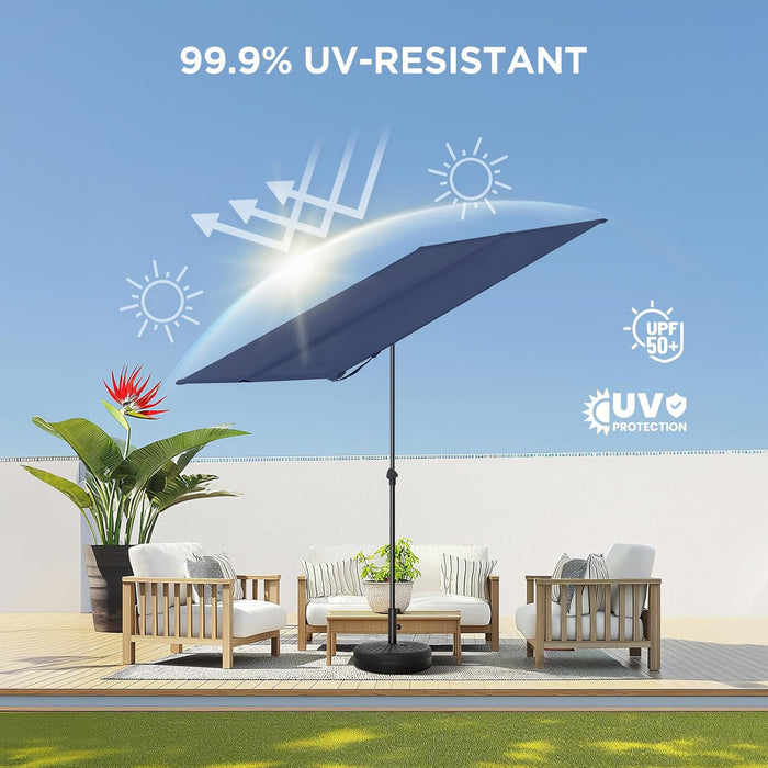 6X4Ft Outdoor Balcony Umbrella - Flat Porch Pool Patio Umbrella Rectangular Canopy Shade UPF50+ UV Protection 360° Rotating & Tilting All Angles Applicable (Navy Blue, No Base)