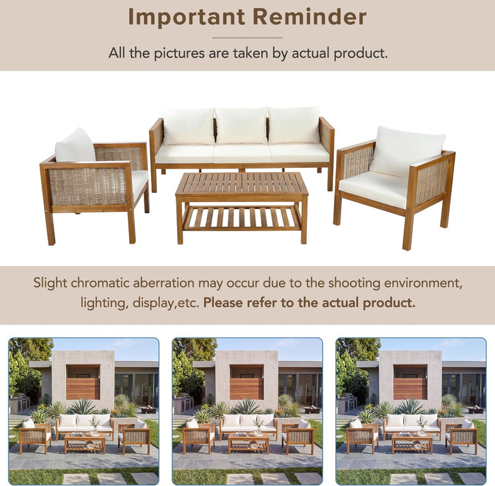 4 Piece Outdoor Conversation Set, Patio Sofa Set with Coffee Table
