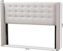 Ginaro Modern and Contemporary Greyish Beige Fabric Button-Tufted Nail Head Queen Size Winged Headboard/Contemporary/Fabric Polyester 100%"/Lvl/Mdf/Foam/Greyish Beige