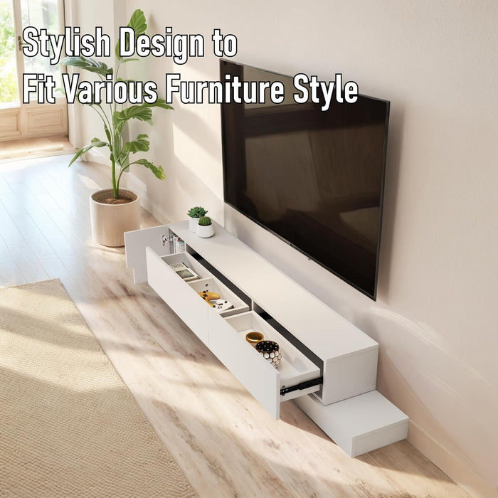 Retractable TV Stand, Solid Wood Minimalist TV Shelf, Mid-Century TV Console with 1 Door & 2 Drawers, Adjustable 71'' to 122'' Entertainment Media Console Center Large Storage under TV