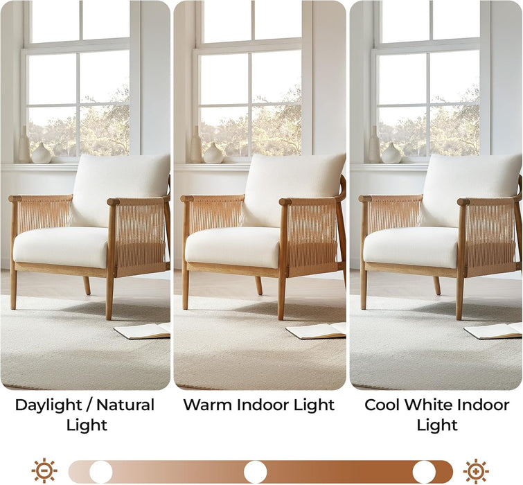 Braid Accent Chair Set of 2, Modern Armchair with Solid Wooden Armrest for Living Room and Bedroom, Boho Reading Chair, Cream