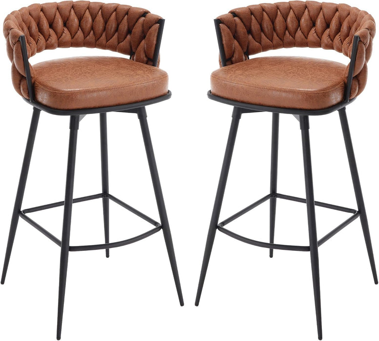 BV Bar Height Bar Stools Set of 2, 30 Inch Seat Height Bar Stools, 180° Swivel Barstools with Woven Back and Footrest, Suede Fabric Counter Stools for Kitchen Island, Bar Pub