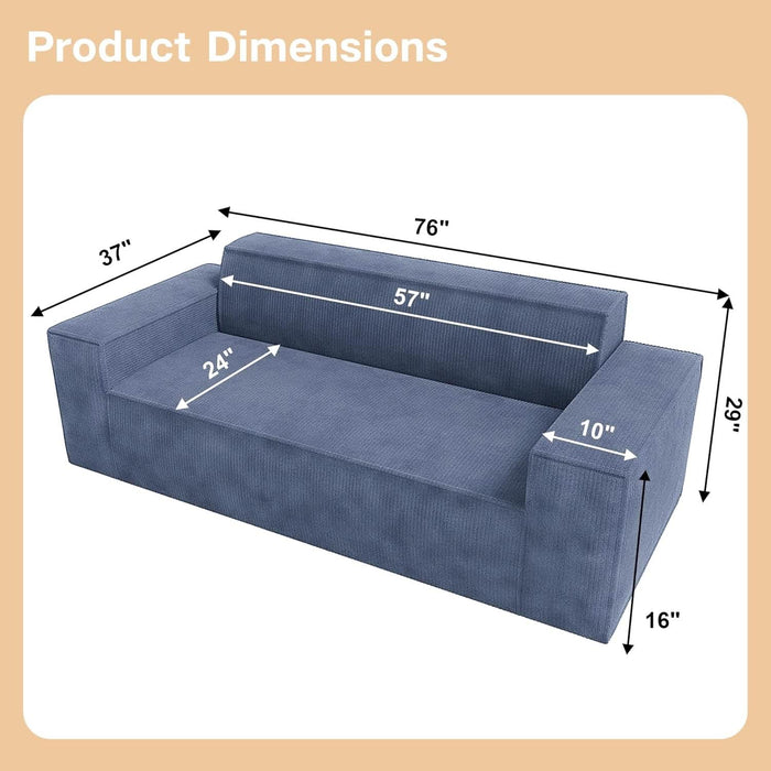 Sofa-In-A-Box, Memory Foam 3-Seater Couch, No Installation & Easy to Transport, Deep Seat Modern Sofa with Corduroy Fabric, Couch for Living Room, Bedroom, Apartment, Home Office,Grey
