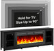 80" Fireplace TV Stand, Modern Entertainment Center with 50 Inch Electric Fireplace, Adjustable Shelf & Glass Door, Modern TV Console for Living Room, Black