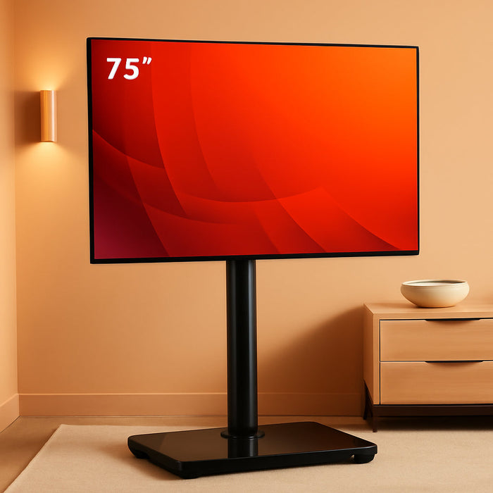 Swivel Universal TV Stand for 32-75 Inch Tvs with Tilt Down/Up, 8 Levels Height Adjustable Table Top TV Mount Stand with Stable Heavy Duty Tempered Glass Base, MAX VESA 600X400 Mm, up to 99Lbs, Black