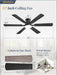 52 Inch Ceiling Fan with Lights, APP & Remote Control, Flush Mount Low Profile Black Ceiling Fan, 3000-6000K Dimmable LED, Quiet Reversible Motor, 6 Blades, 6 Speeds, for Bedroom Living Room