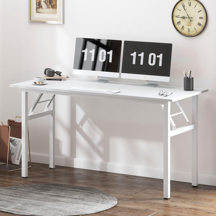 Folding Desk, 54 Inch Large Computer Desk for Home Office, No Install ed Study Student Writing Table Desk Workstation, White