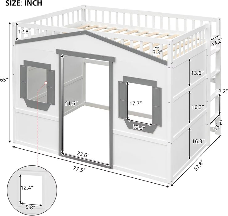 Full Size Designs House Loft Bed, House Bed Frame with Ladder and Safety Guardrails,Ki-Ds Playhouse Bed with Window And