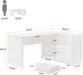 White L-Shaped Computer Desk with 3 Drawers, 55-Inch Modern Gloss Corner Home Office Executive Desk with LED Lights and 2 Storage Shelves for Work Study Writing
