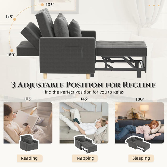 36 Inch Convertible Sleeper Chair GreyTexturedFabric