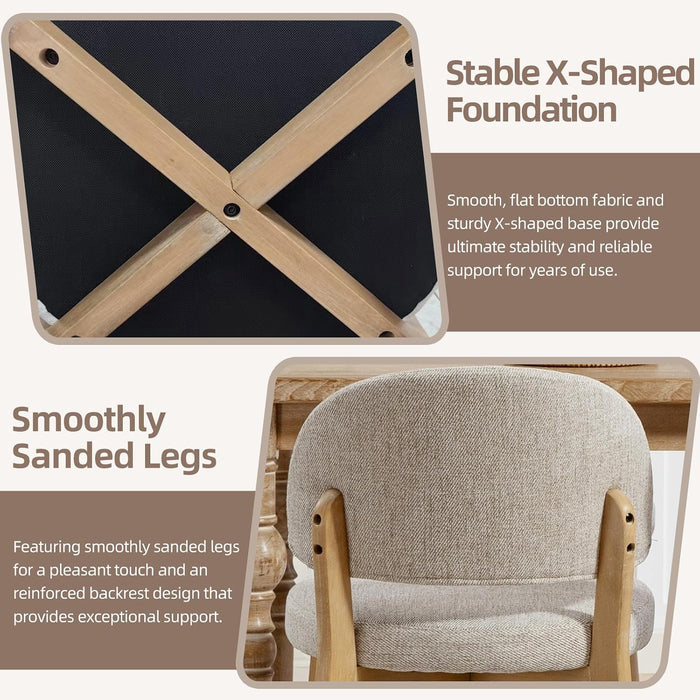 Modern Fabric Upholstered Dining Chairs Set of 4, Farmhouse Curved Back Armless Accent Chairs with Solid Oak Wood Legs, Walnut Kitchen Side Chairs for Dining Room, Bedroom/Restaurant, Oatmeal