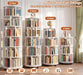6-Tier Rotating Bookshelf Tower, Solid Wood 360° Revolving Bookcase | round Spinning Book Shelf Organizer on 6 Wheels, Narrow Rolling Bookshelves for Small Spaces, Corner, Bedroom, Office, White