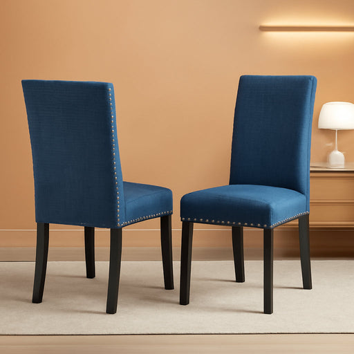 Biony Blue Fabric Dining Chairs with Nailhead Trim, Set of 2