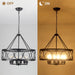 Black Farmhouse Chandelier, 6-Light Rustic Chandeliers for Dining Room Light Fixture, Drum Chandelier round Pendant Light, Hanging Kitchen Island Lighting for Living Room, Entryway, Foyer