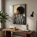 Framed African American Wall Art, Modern Black Woman Canvas Picture Prints, Black and White Portrait Black Art Decor for Living Room, Coffee Corner, Bedroom, Office, 24 X 36 In