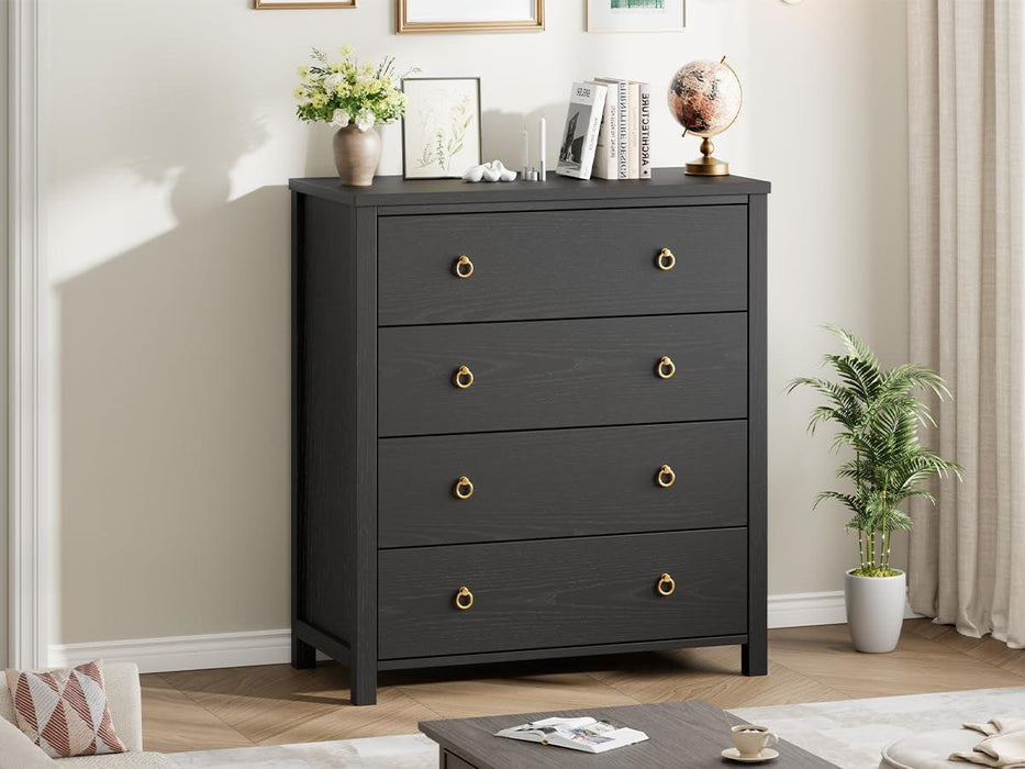Black Storage Dresser Chest 4 Drawers 37InchesTall