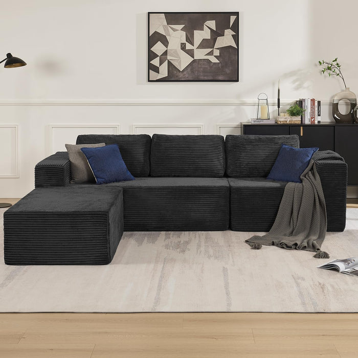106 Inch Modular Sectional Sofa Black CorduroyFabric
