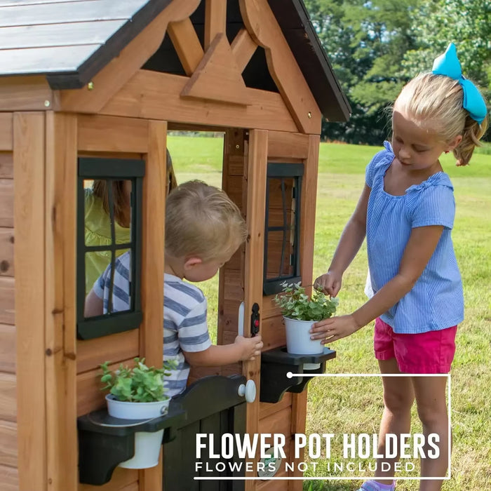 Backyard Discovery Sweetwater All Cedar Wooden Playhouse Light Brown Side Snack Window, Perfect Serving up Drinks and Treats