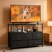 TV Stand Dresser with 5 Fabric Storage Drawers, Media Console Featuring Open Shelf for 45 Inch TV, Compact Entertainment Unit for Bedroom, Living Space, or Dorm Organization, Black
