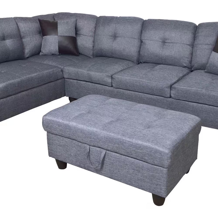 104 In. Square Arm 3-Piece Microfiber L-Shaped Sectional Sofa in Dark Gray