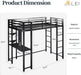 Loft Bed with Desk, Metal Loft Bed Twin Size with 2 Built-In Ladders, with Safety Guard,Space-Saving Bed Frame, Noise Free for Small Bedroom, Black (Twin Size)